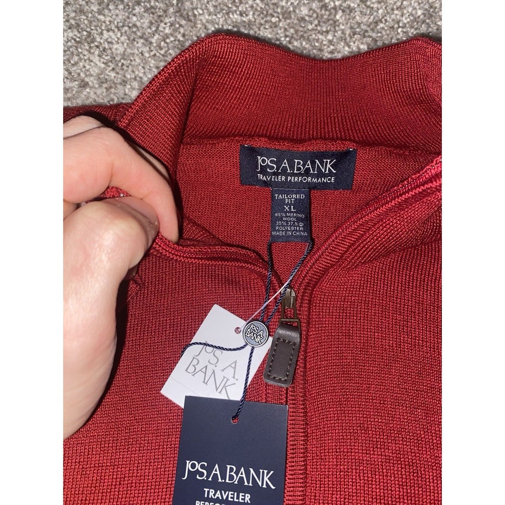 Jos. A Bank Merino Wool/Polyester 1/4 Zip Sweater Red Mens XL Preppy Casual NWT - Picture 2 of 11